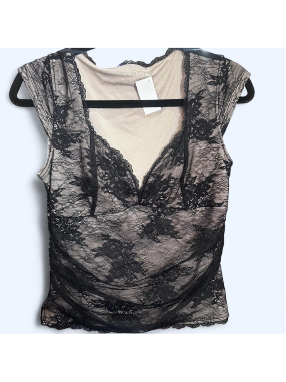 Abercrombie & Fitch black lace tank top with floral design, size M #lace #floral